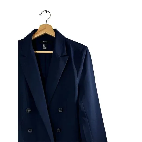 Forever 21 Blue Long Sleeve Blazer Size M Double Breasted Collared Career Formal - Picture 8 of 11
